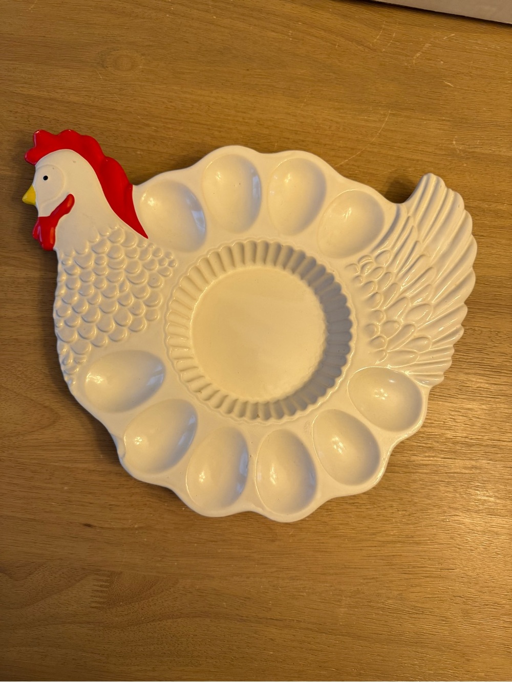 Vintage Teleflora Deviled Egg Platter Dish Plate Chicken Hen Shaped Portugal